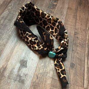 Leopard Print Scarf with Turquoise Accent